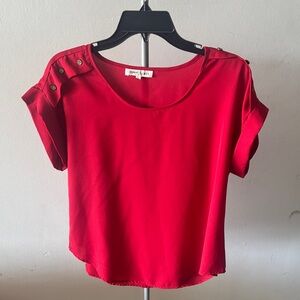 Speed Limit Red Short Sleeve Blouse with Shoulder Snap Detail